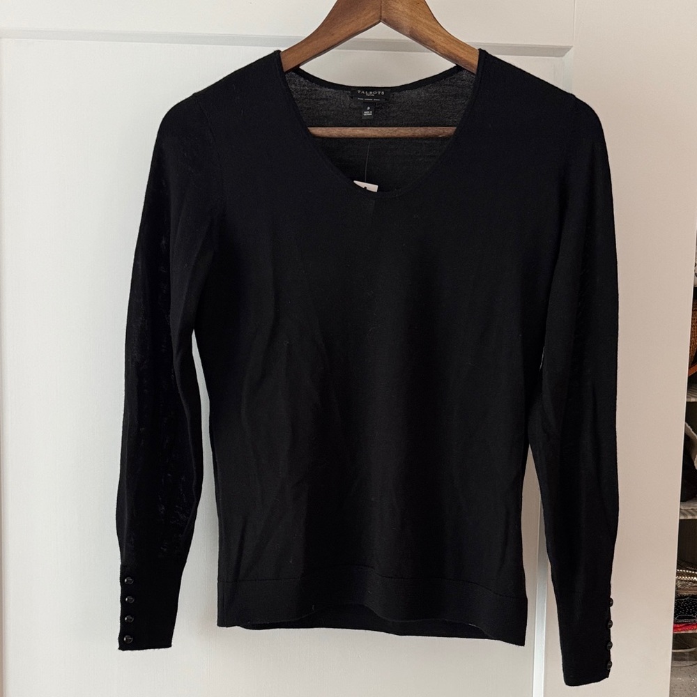 Talbots Black Merino Wool Long Sleeve Top